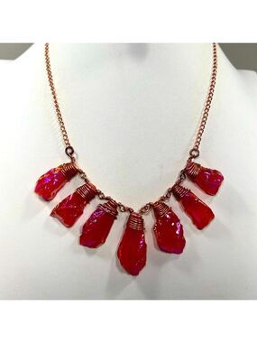 Pink Peach Titanium Drusy Copper Gemstone Necklace